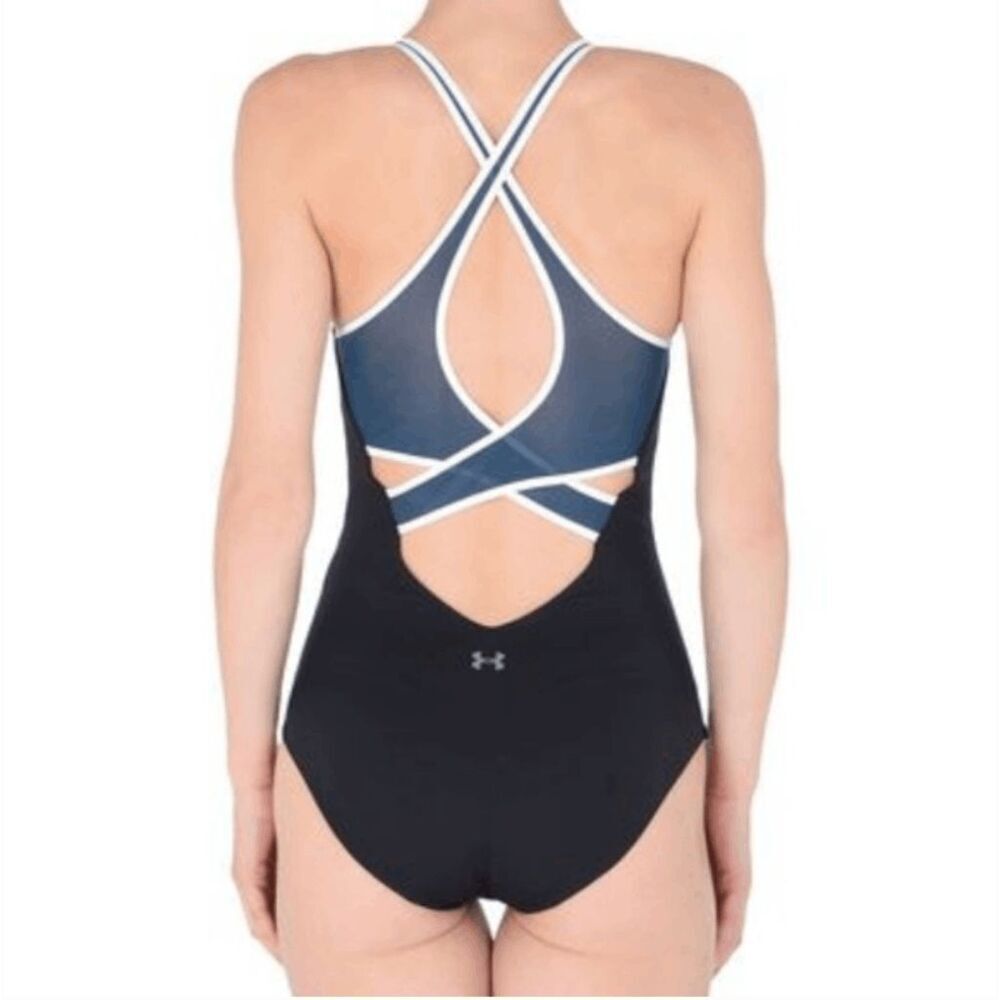 Under Armour Black One Piece Swimsuit Crisscross Back Bodysuit M NWOT